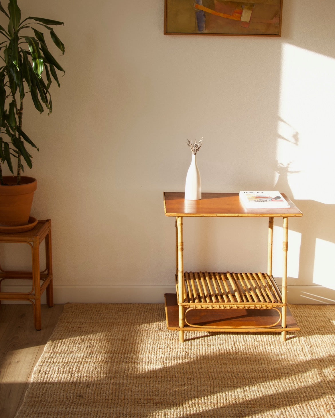 Table d'appoint en rotin vintage