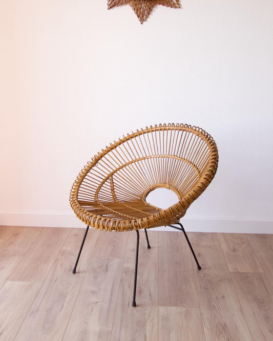 Fauteuil rotin vintage par Janine Abraham & Dirk Jan Rol, années 60 - Pépites Déco Vintage Brocante Vannes