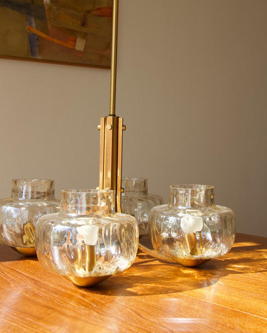 Lustre à 4 bras en laiton et verre, années 60 - Pépites Décoration Mobilier Vintage Brocante Vannes