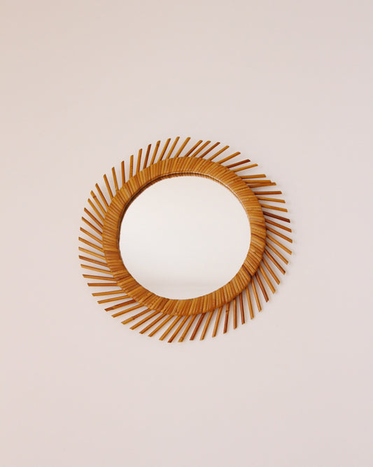 Miroir soleil rond en rotin, années 1960 - Brocante Vannes Mobilier et décoration vintage 