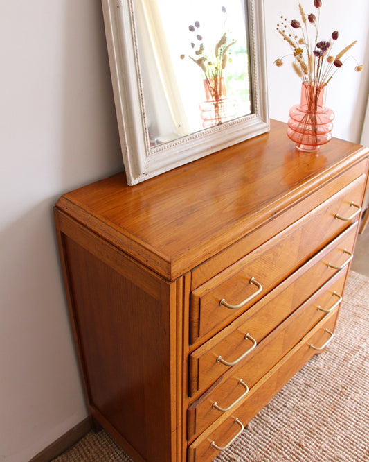 Commode en chêne pieds compas années 60