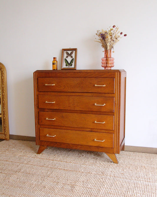 Commode en chêne à pieds compas, France, 1960