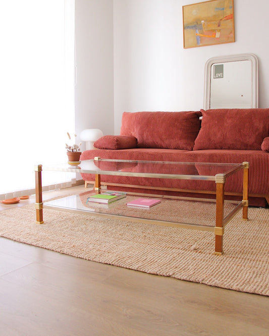 Table basse double plateau années 70 / brocante vannes meuble vintage 