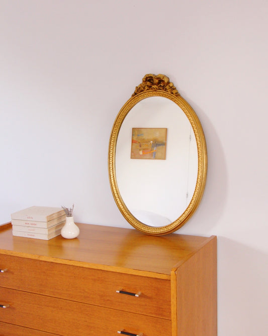 Miroir ovale doré, noeud romantique - Brocante en ligne Vannes  - Mobilier et Décoration Vintage