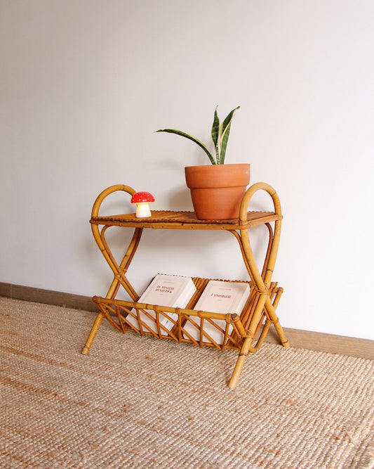 Porte-revues / bout de canapé en rotin, 1960 - Brocante Vannes - Mobilier et Décoration vintage 