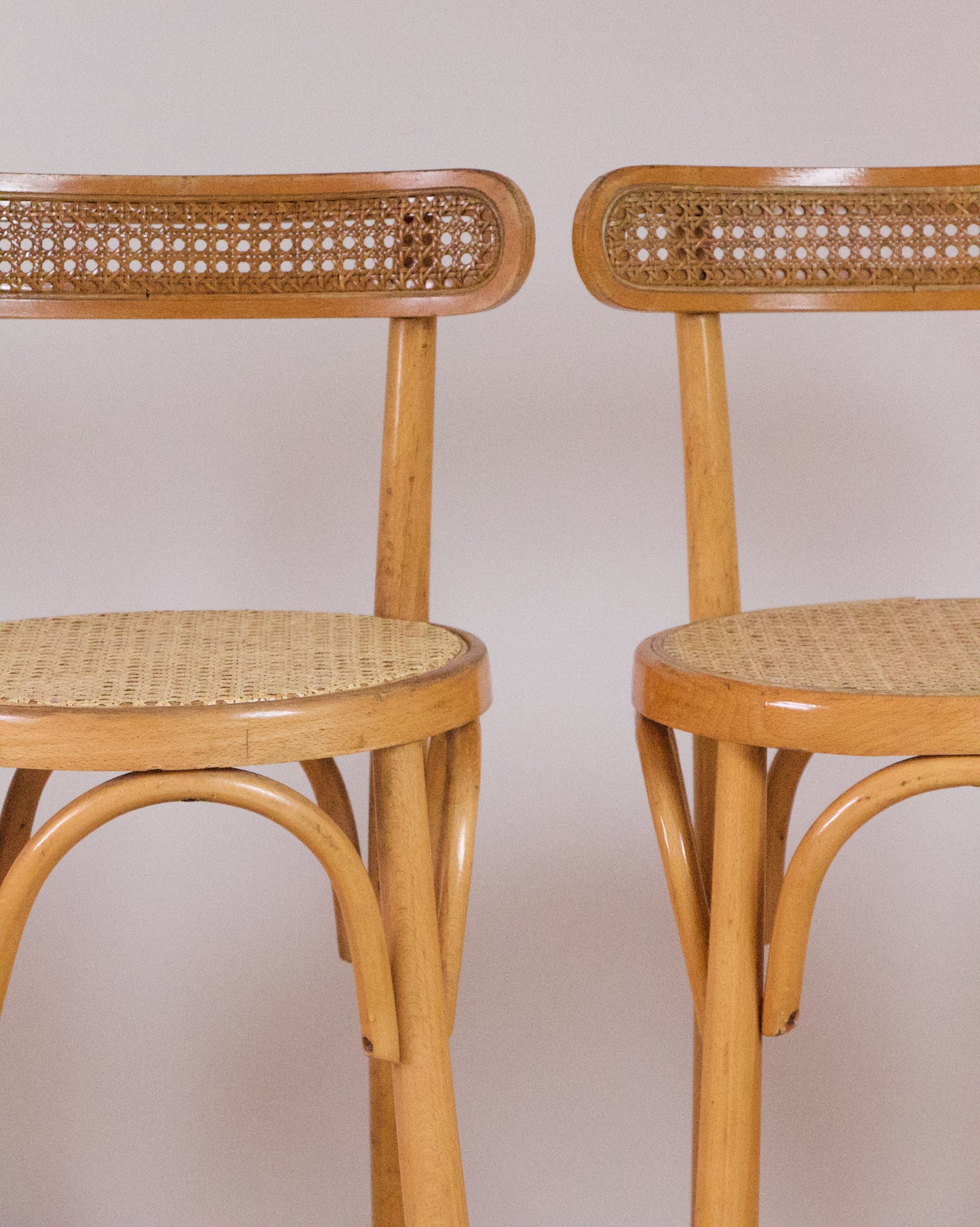 Série de 4 tabourets hauts bois et cannage