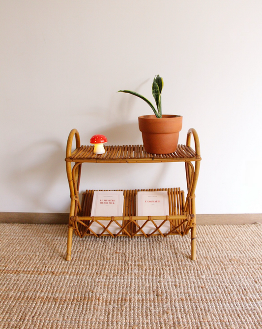 Porte-revues / bout de canapé en rotin, 1960 - Brocante Vannes - Mobilier et Décoration vintage 