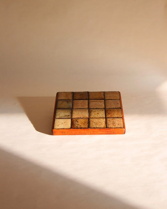 Dessous de plat carrelé en grès et bois, France, 1960