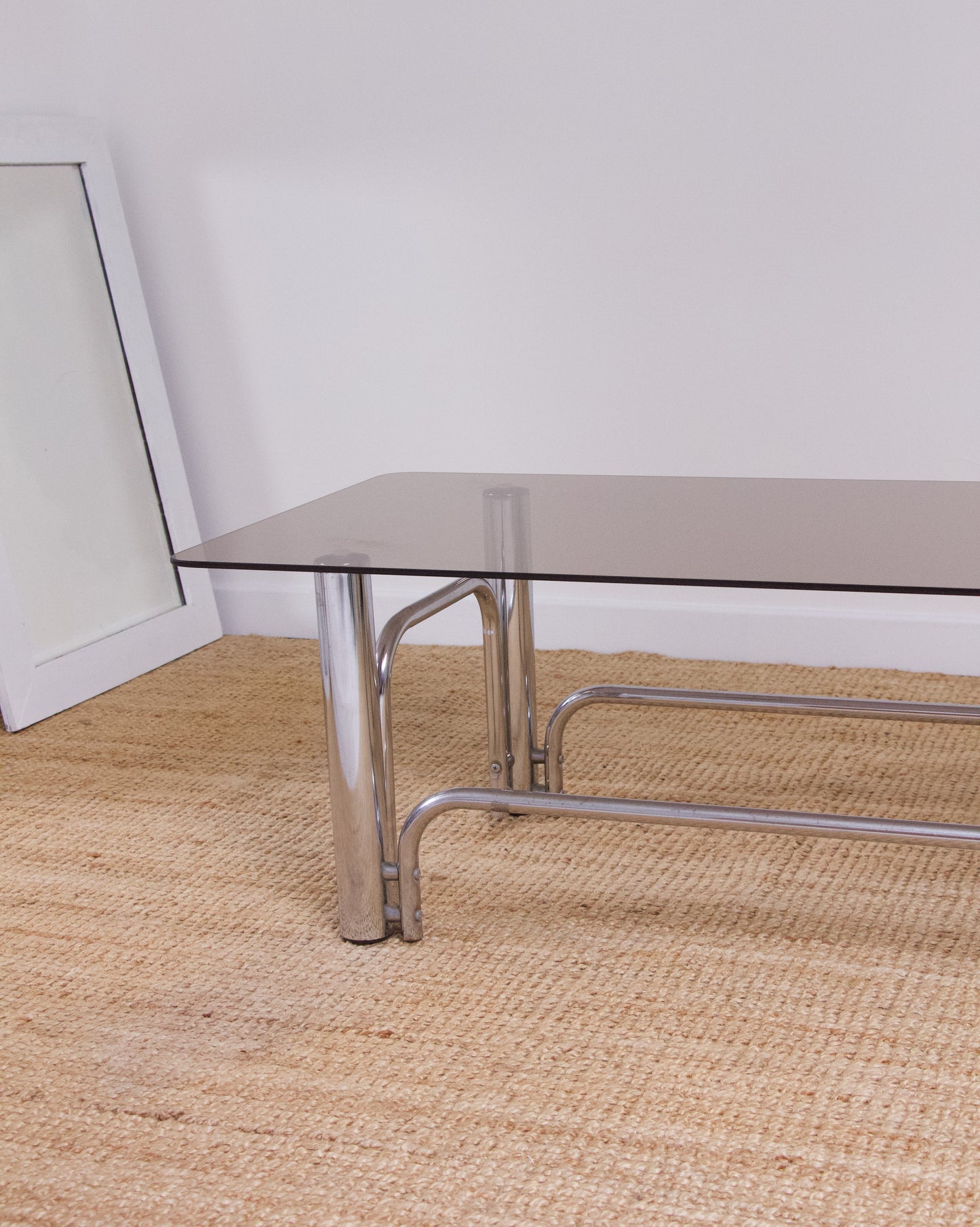 Table basse design vintage plateau fumé