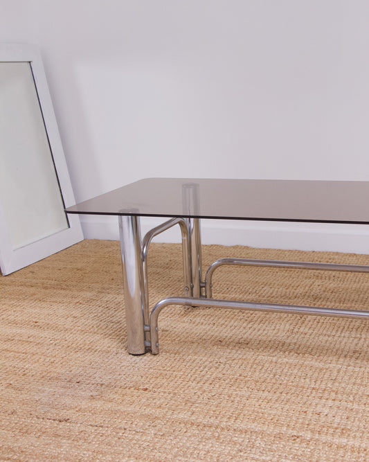 Table basse design vintage plateau fumé