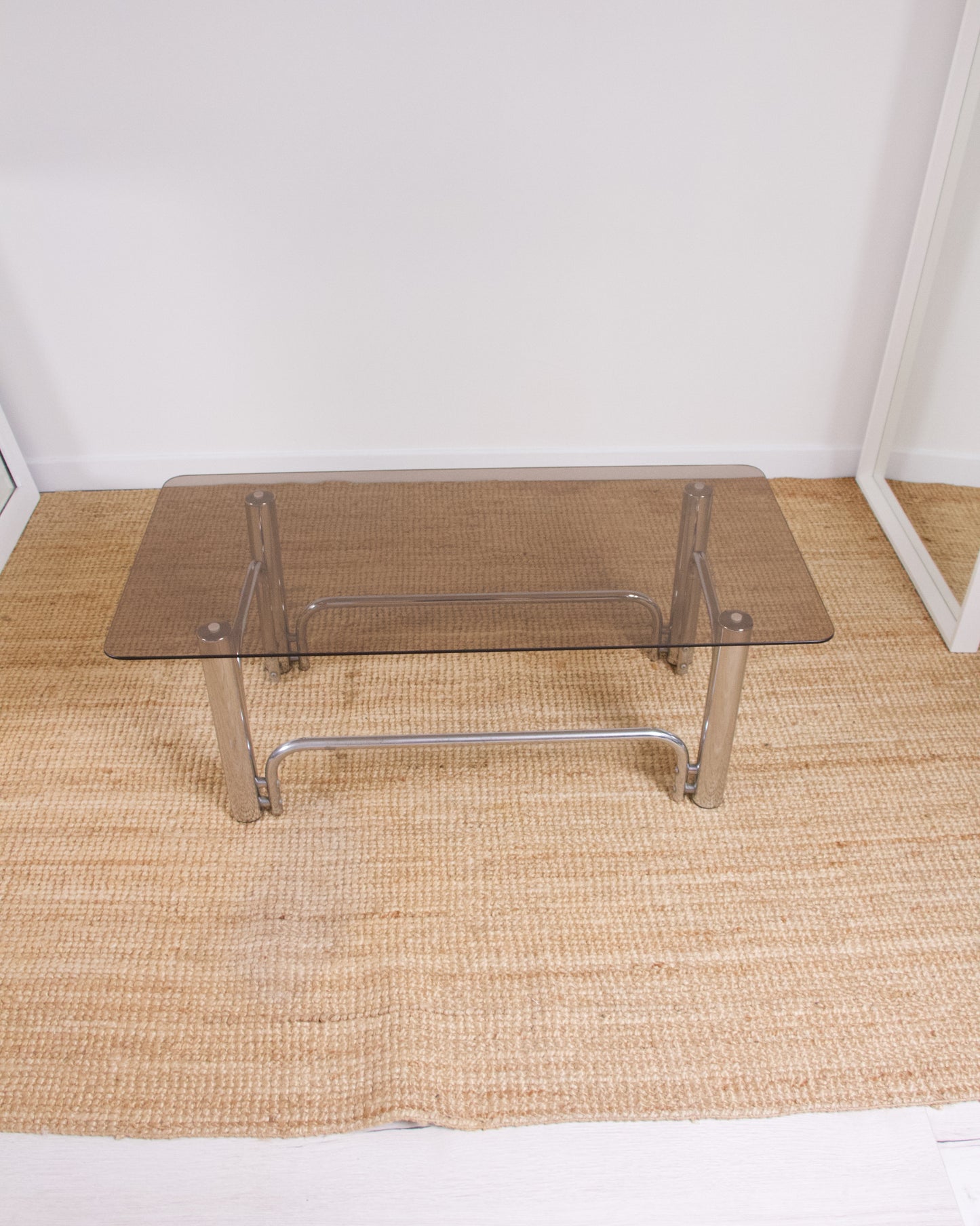 Table basse design vintage plateau fumé