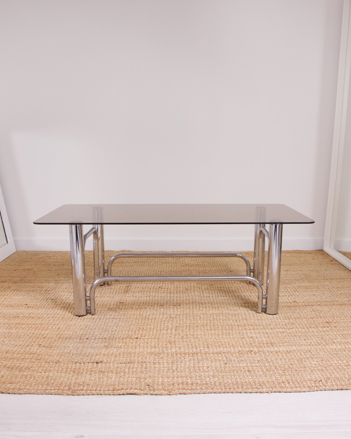 Table basse design vintage plateau fumé