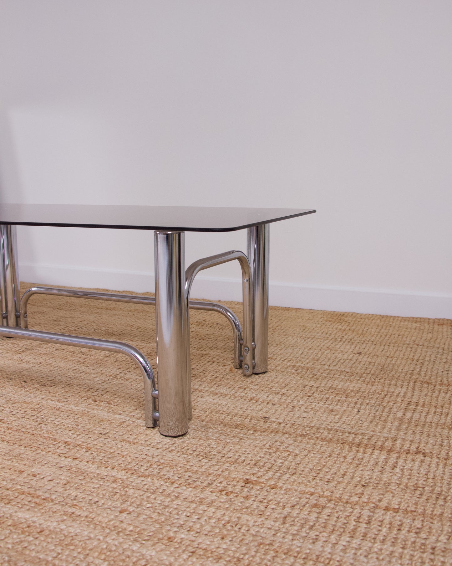 Table basse design vintage plateau fumé