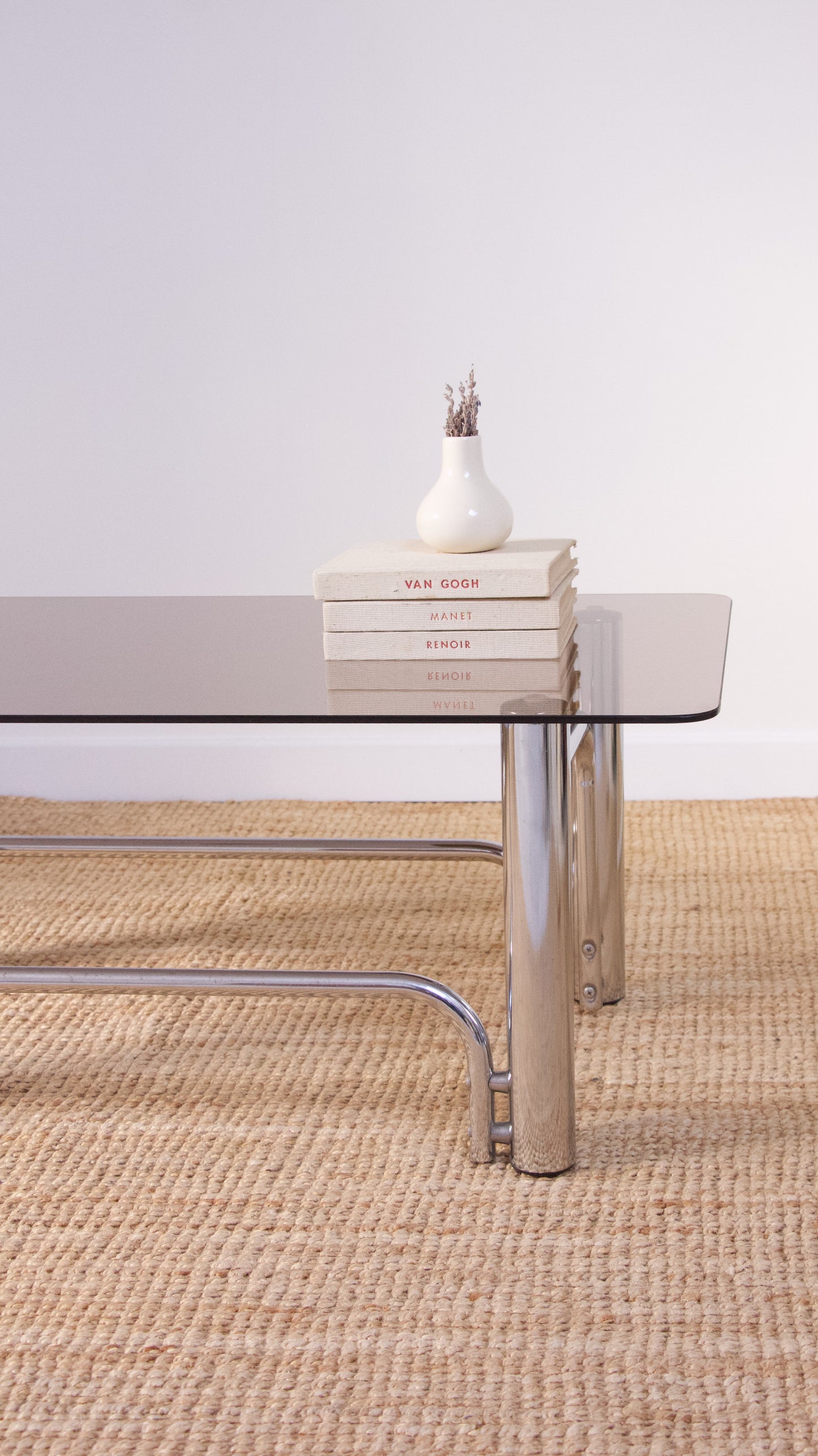 Table basse design vintage plateau fumé