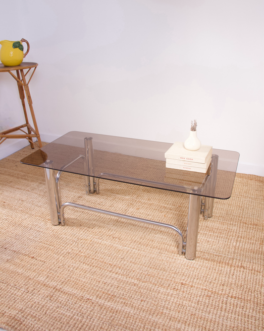 Table basse design vintage plateau fumé