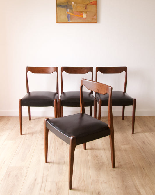 Série de 4 chaises scandinaves teck et skaï noir vintage - Pépites Déco Brocante Vannes