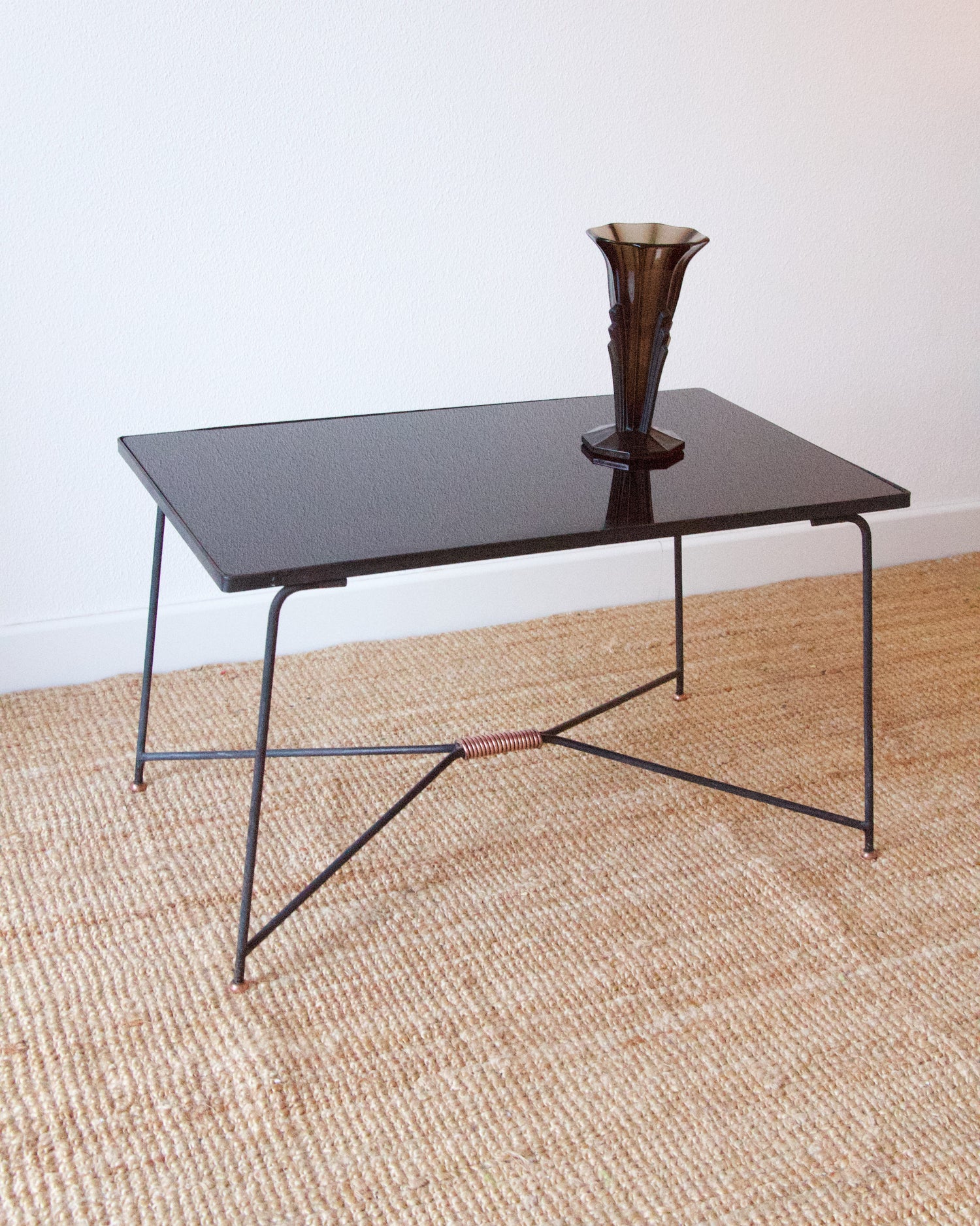 Table basse vintage verre métal années 50