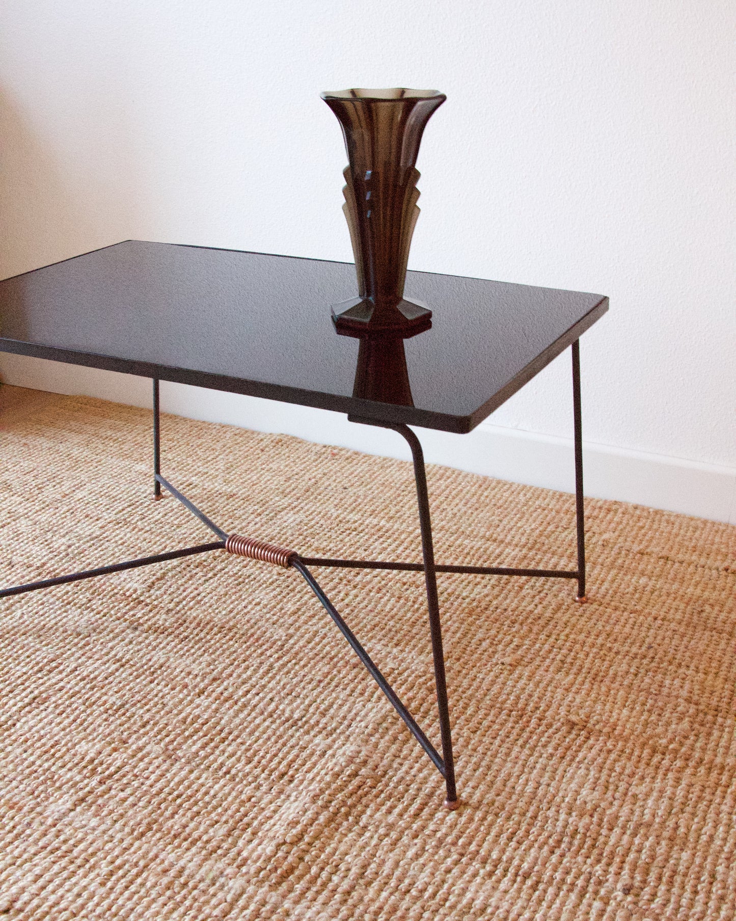 Table basse vintage verre métal années 50