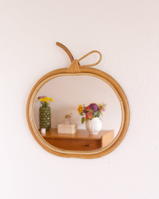 Miroir rotin pomme années 60/70