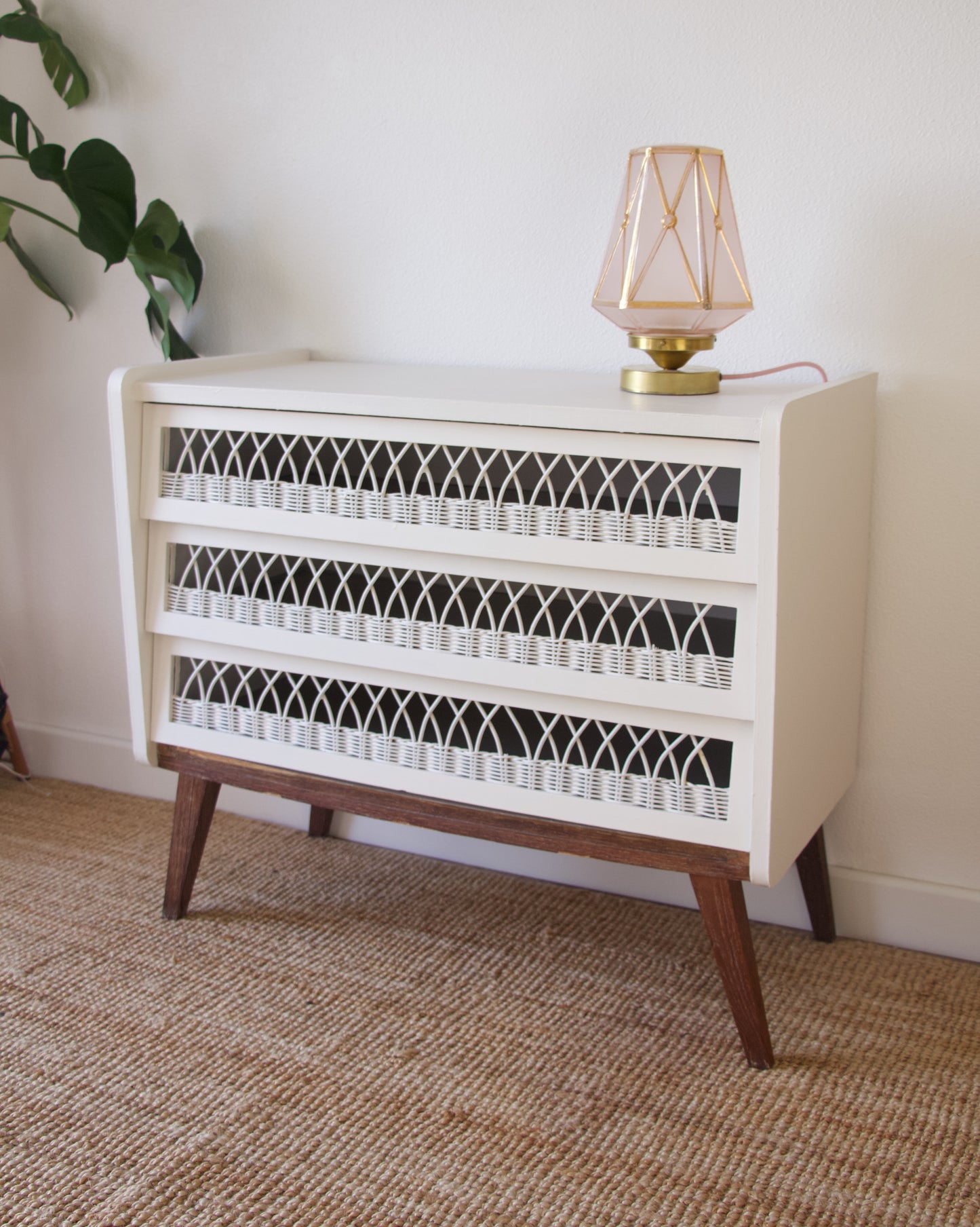 Commode bois et rotin années 50 Brocante Vannes Décoration Meubles Vintage