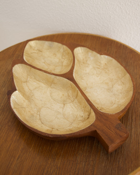 Plat vintage en bois exotique et nacre capiz