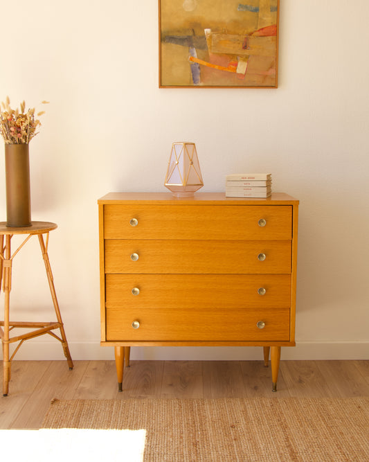 Commode vintage années 70 plaquage chêne - Pépites Brocante Vannes