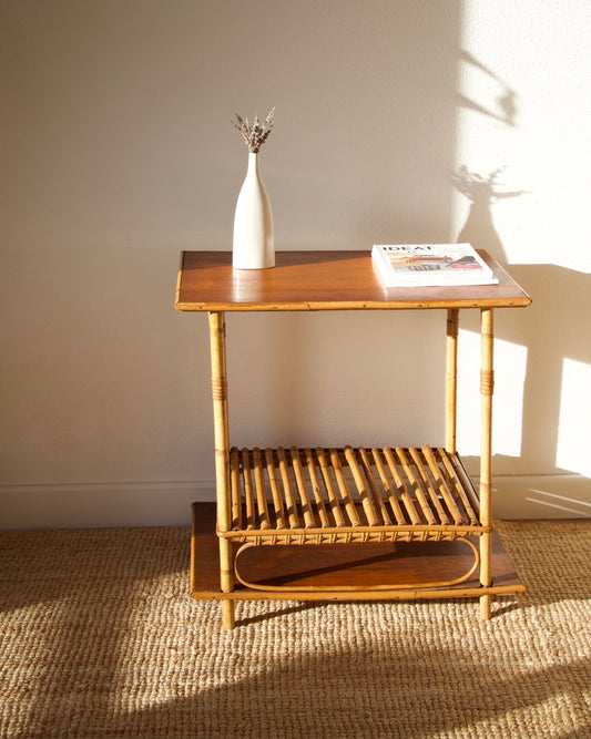 Table d'appoint en rotin vintage