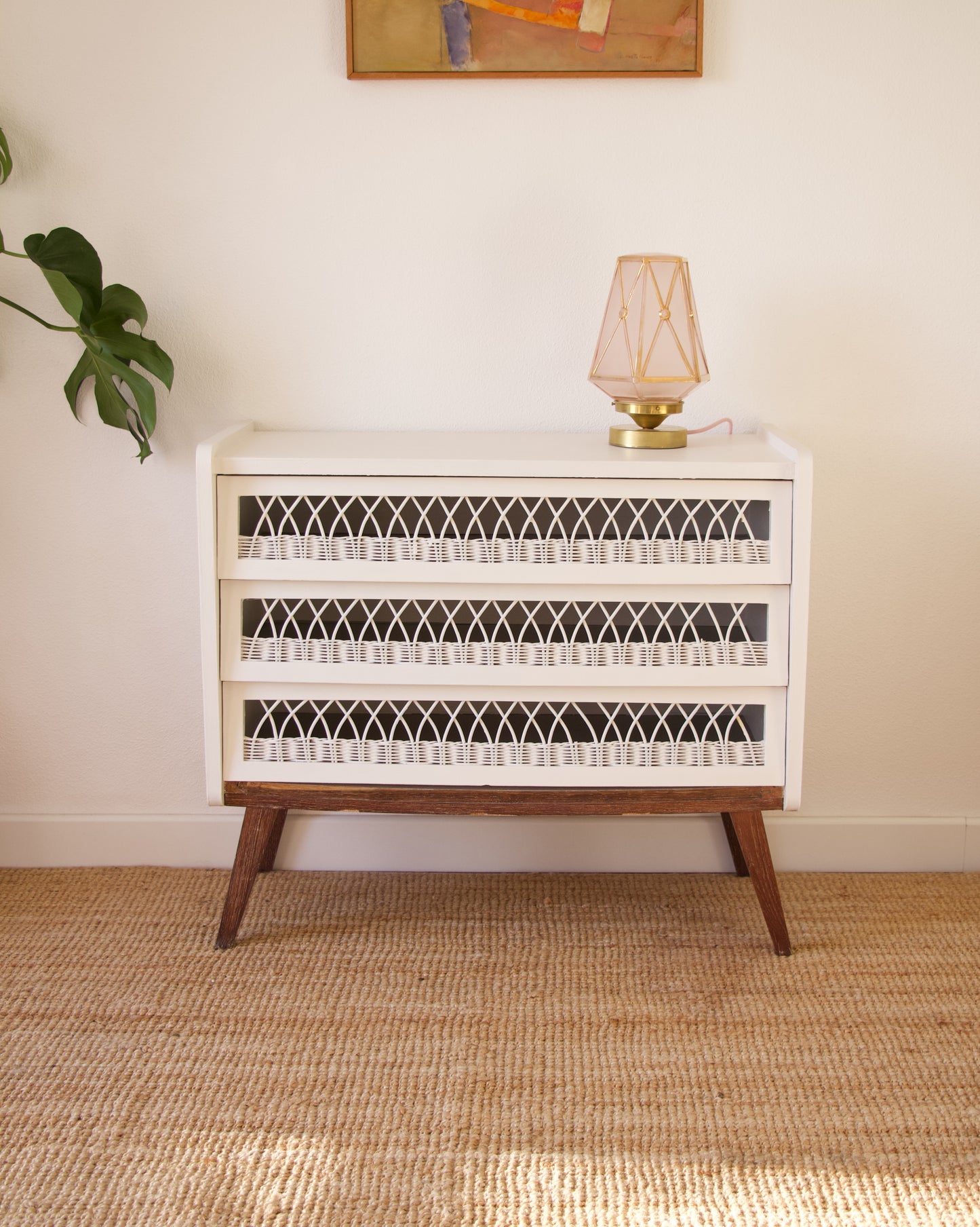 Commode bois et rotin années 50 Brocante Vannes Décoration Meubles Vintage