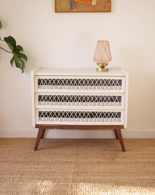 Commode bois et rotin années 50 Brocante Vannes Décoration Meubles Vintage