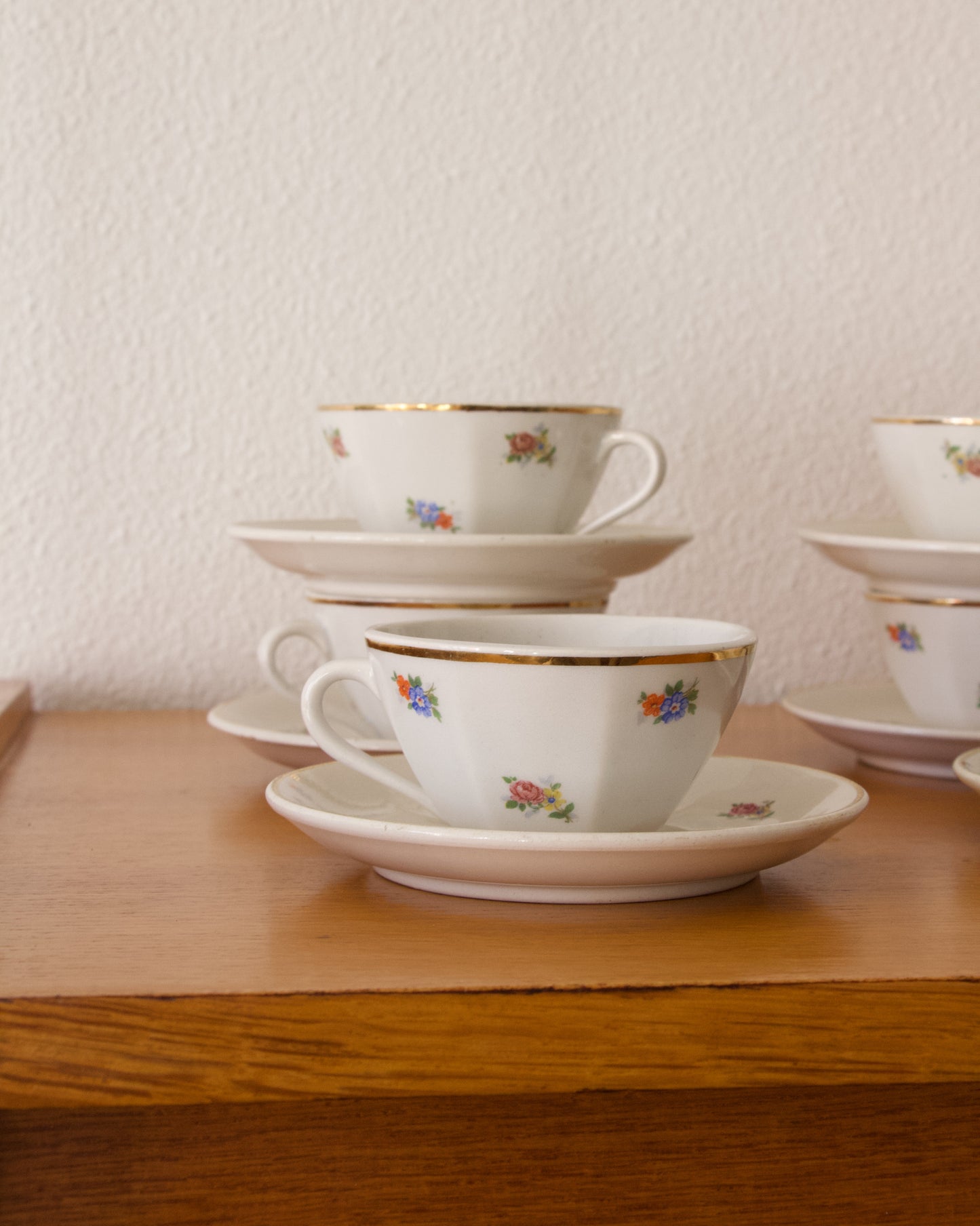 Série de 6 tasses à café vintage motif fleurs