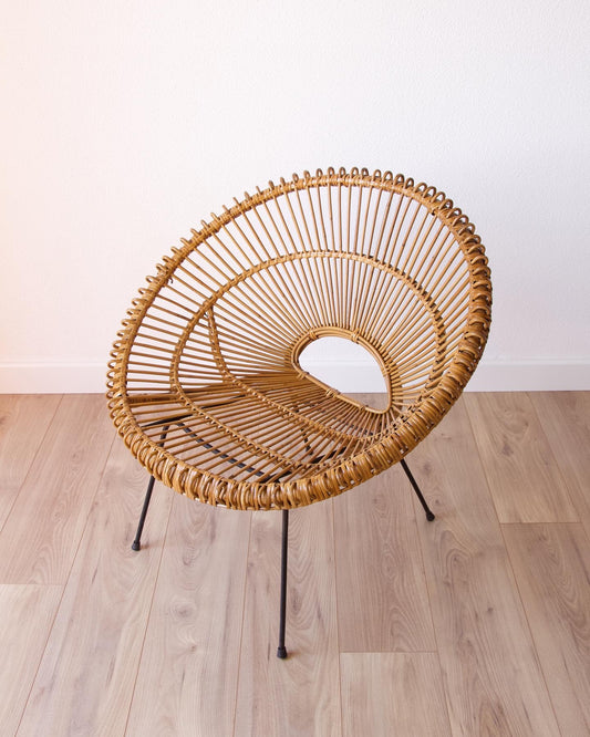 Fauteuil rotin vintage par Janine Abraham & Dirk Jan Rol, années 60 - Pépites Déco Vintage Brocante Vannes