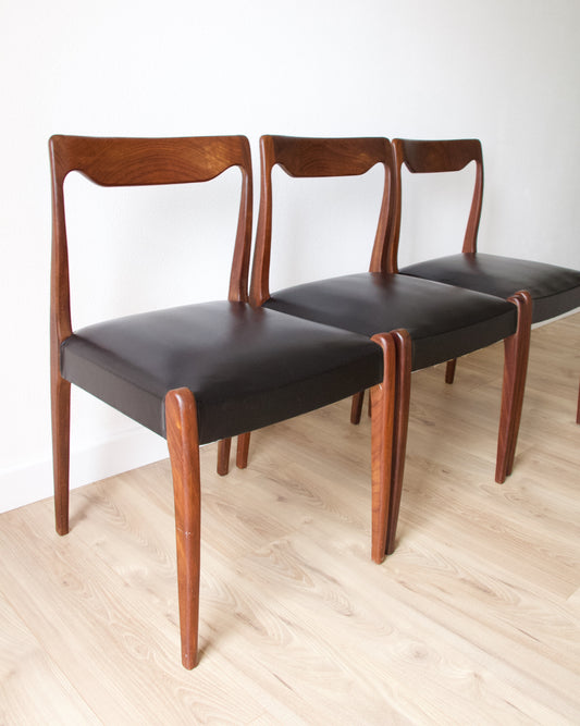 Série de 4 chaises scandinaves teck et skaï noir vintage - Pépites Déco Brocante Vannes