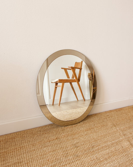 Miroir ovale verre fumé années 70/80 - Brocante Vannes Mobilier Décoration Vintage
