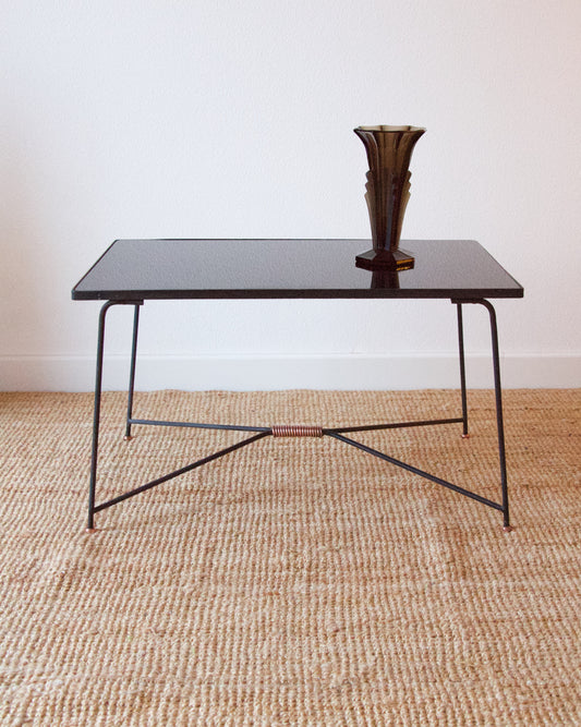 Table basse vintage verre métal années 50