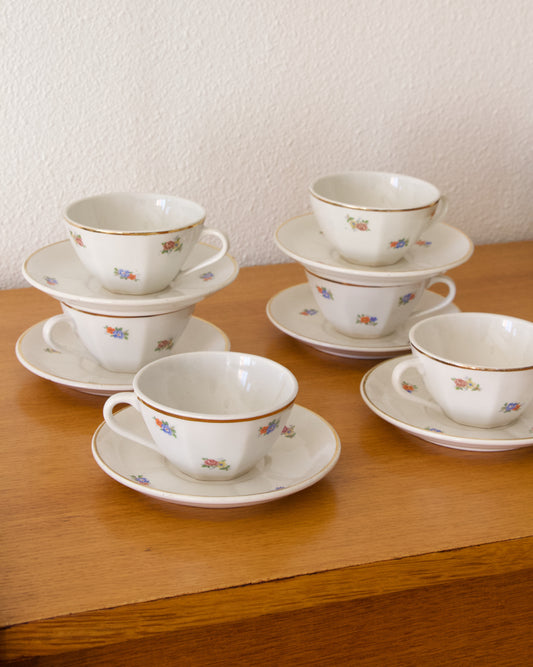 Série de 6 tasses à café vintage motif fleurs