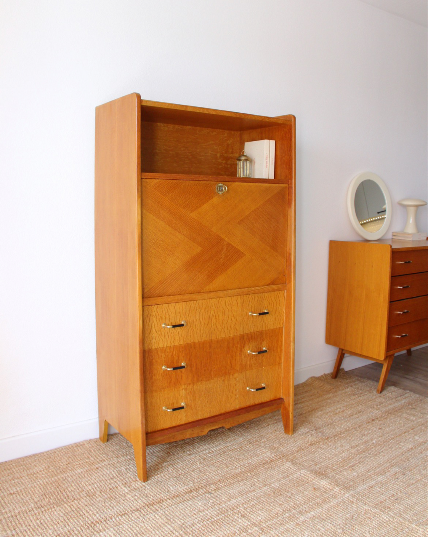 Secrétaire placage chêne années 50/60 - Brocante Vintage Vannes - Décoration Meubles 