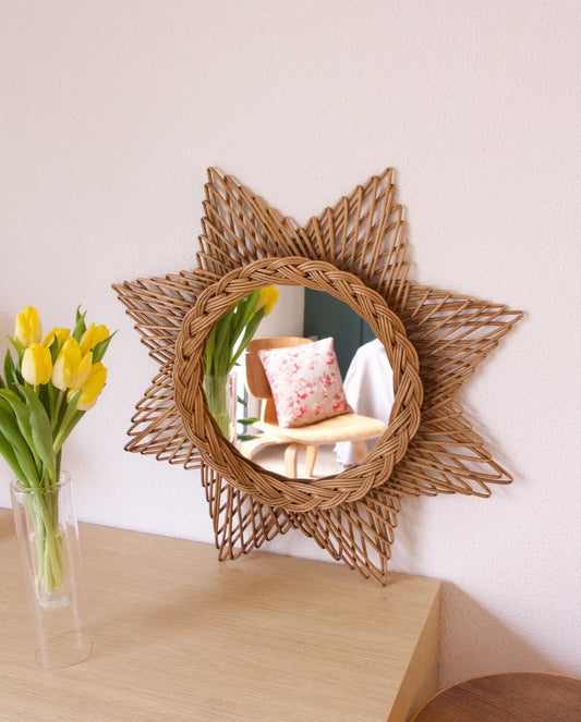 Miroir rotin vintage années 60 - Pépites Déco Vintage Brocante Vannes