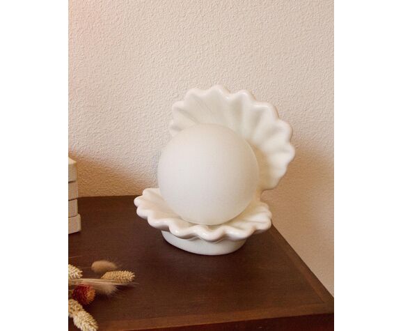 Pépites Déco Vintage - Lampe blanche coquillage années 70-80 vintage