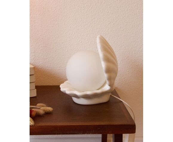 Pépites Déco Vintage - Lampe blanche coquillage années 70-80 vintage